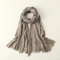 Taupe cotton linen scarf with fine fringe edges and a soft textured weave for women - 100*195CM / Dark Khaki