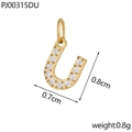 Macro shot of letter U gold pendant with micro-paved zircons measuring 0.8cm by 0.7cm - Letter U / Gold