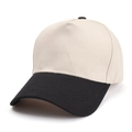 Detailed side view of two-tone trucker cap with cream crown and black brim contrast - Adjustable / Cream and Black