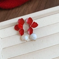 Red flower earrings with white baroque pearls for a festive and vintage winter look - 50# Baroque Artificial Pearl Red Flower / Red/White