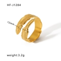 Irregular feather textured open ring in 18k gold plated titanium steel for women - Feather Shape Detail Style (HF-J1284)