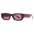 Trendy irregular rectangle sunglasses with thick wine red frames and purple lenses - Tea Frame Wine Red Lenses