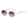 Retro round gold metal sunglasses with purple gradient lenses and white temples - C6 Off-white Gold Frame Purple Gradient Lens