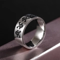 Polished 8mm stainless steel ring with black skull and crossbones pattern for men - Steel Color 8mm / US 7