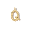 Detailed close-up of 18k gold plated letter Q pendant with spiral threaded texture - Letter Q