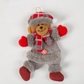 Christmas teddy bear plush pendant with red checkered hat and grey burlap festive outfit - Bear Style B