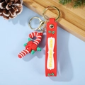 Christmas candy cane keychain with red Merry Christmas strap and gold metal clasp - Gold Buckle Christmas Cane