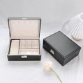 Black PU leather jewelry organizer with velvet lining and metal lock in double layer - Double Layer 23*17*9 / Black