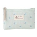 Floral canvas makeup bag in light green with Natural Style handmade tag and zipper - Wood Cotton Flower / Green