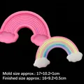 Pink silicone mold for rainbow and clouds DIY crafts showing finished colorful resin model - Large / Pink