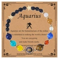 Aquarius zodiac bracelet with blue goldstone and star charms on craft display card - Aquarius-Elastic Style