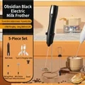5-piece cordless electric milk frother set in obsidian black with 3-speed USB charging - J16 Double Head with Stand / Black