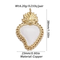 Golden copper sacred heart pendant with white enamel and flame detail, 38mm height - Ysn035-03 / 18K Gold