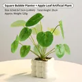 Realistische kunstmatige appelbladplant in een moderne witte keramische pot decor - Vierkante Bellen Pot / Wit-Appelblad