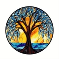 Pendaglio auto circolare in acrilico con albero colorato al tramonto stile vetrata - Albero al tramonto