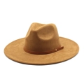 Classic camel faux suede wide brim fedora hat with brown band and metallic stud detail - M(56-59CM) / Suede / Khaki