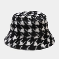 Chapeau bob en peluche avec motif pied-de-poule noir et blanc en fausse fourrure - M(56-58cm) / Noir