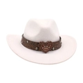 White felt cowboy hat with embossed brown leather band and heart-shaped metal buckle - Adult Size / White