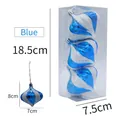 Set of three blue and silver glitter striped onion-shaped Christmas ornaments in packaging - Blue