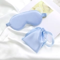 Light blue silk satin sleep mask set with matching drawstring storage bag for travel - Blue and Purple