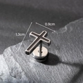 Men's vintage stainless steel cross stud earring with black inlay, size 1.3cm by 0.9cm - Inset Black Cross (S193)