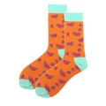 Vibrant orange cotton crew socks featuring red watermelon print and mint green accents - 38-46 / Orange Watermelon Print