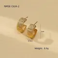 Matte gold-plated stainless steel C-shaped stud earrings measuring 2x0.9cm - C-Shape Earrings (NMSE-C624-2)