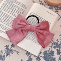 Pink satin oversized bow hair scrunchie with elastic band for French vintage styling - Bow Scrunchie / Korean Pink