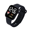 Minimalist black square LED sports digital watch with silicone strap on white background - Black