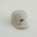 Cream corduroy baby baseball cap with embroidered ok letter and soft short brim - OK Letter / Off White
