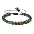 Handmade 6mm green and brown tiger eye stone beaded bracelet with black woven cord - 6mm (Stretchable) / Green Gold Color Stone