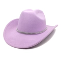 Detail of lavender wool cowboy hat featuring a sparkling rhinestone band and wide brim - M (56-58cm) / Taro Purple