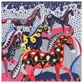 Elegant 130cm color-block plaid horse print twill square shawl wrap for women - Style 3/Abstract Horse Pattern / 130cm