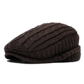 Donkerbruine gebreide newsboy pet voor heren met vintage kabelpatroon voor de herfst winter - koffiekleur