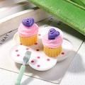 Miniature resin cupcake set with pink cream, heart detail and a tiny green fork - 1.5x1.5cm / Yellow Base with Heart