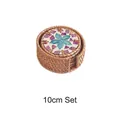 10cm set of woven rattan coasters featuring green and purple shell flower patterns - Purple Block Blue Flower Set of 6 (10cm)