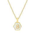 Collier en acier inoxydable doré avec pendentif hexagonal en nacre et lettre B - Nacre Blanche B