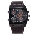 Men's oversized multi-movement quartz watch featuring a wide brown leather strap and unique dial. - Dark Brown Strap Style / Dark Brown