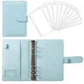 Macaron blue A6 PU leather binder set with 6-ring clips and clear zipper pockets - Macaron Blue Set
