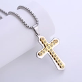Pendente a croce bicolore in acciaio inossidabile con zirconi su collana a catena - Bicolore Oro (Con Catena)