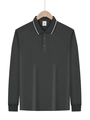 Detail of the dark gray long-sleeved polo shirt collar with breathable mesh texture - Dark Gray