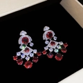 Bow pearl drop earrings in silver finish with red and clear crystals in a jewelry box - 51# Red Zirconia Rhombus Geometric Pendant Studs