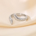 Silver stainless steel croissant open ring with elegant spiral texture design - Silver Spiral Twisted (KR111628-GC)