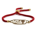 Fashionable red woven bracelet with gold-plated Love lettering and sparkling zircon heart - Red Rope Style