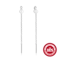 S925 sterling silver long tassel drop earrings with white pearls and small diamonds - Single Pearl Zirconia Tassel Ear Line (60239400735) / White Gold