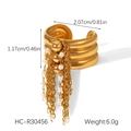 Detailed view of 18K gold plated ring featuring pearl fringe tassels and size measurements - Pure Gold Tassel Style (HC-R30456)