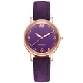 Detail of a purple quartz watch with rose gold case and sparkling rhinestone markers - Purple