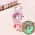 Pink cartoon unicorn luminous LED children's watch with glowing silicone strap - Pink
