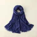 Dark blue cotton linen scarf with elegant fringe edge displayed on a neutral background - 100*195CM / New Royal Blue