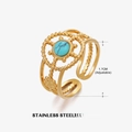 Adjustable golden stainless steel ring with turquoise stone inlay in boho sun design - Turquoise Style (ZN009-5)